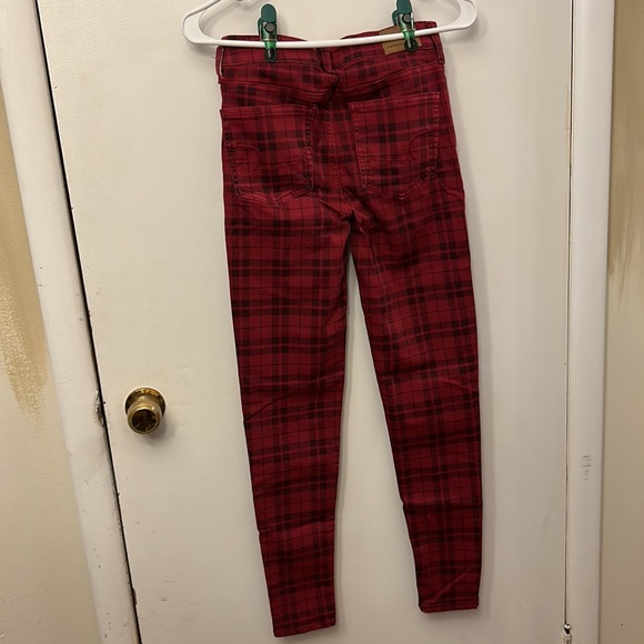 American Eagle Women’s Red Plaid Jeggings Size 2 - Picture 3 of 8